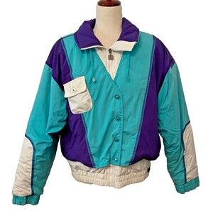 Vintage 90s WHITE STAG Women's M Ski Snow Jacket Coat Color Block Purple Teal
